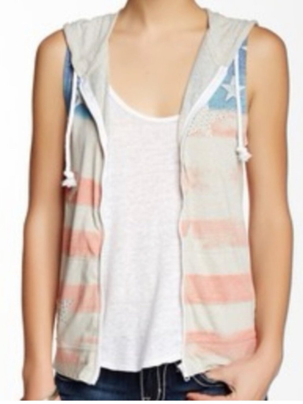 Miss Me American Flag Sleeveless Hoodie Rhinestone Star Vest Size Small NWOT